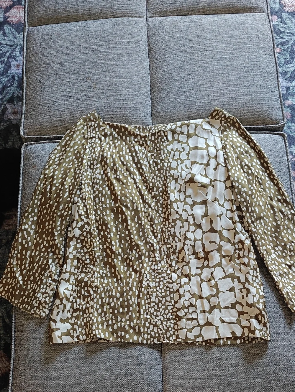 J. Crew Olive and Cream Mixed Print Long Sleeve Blouse